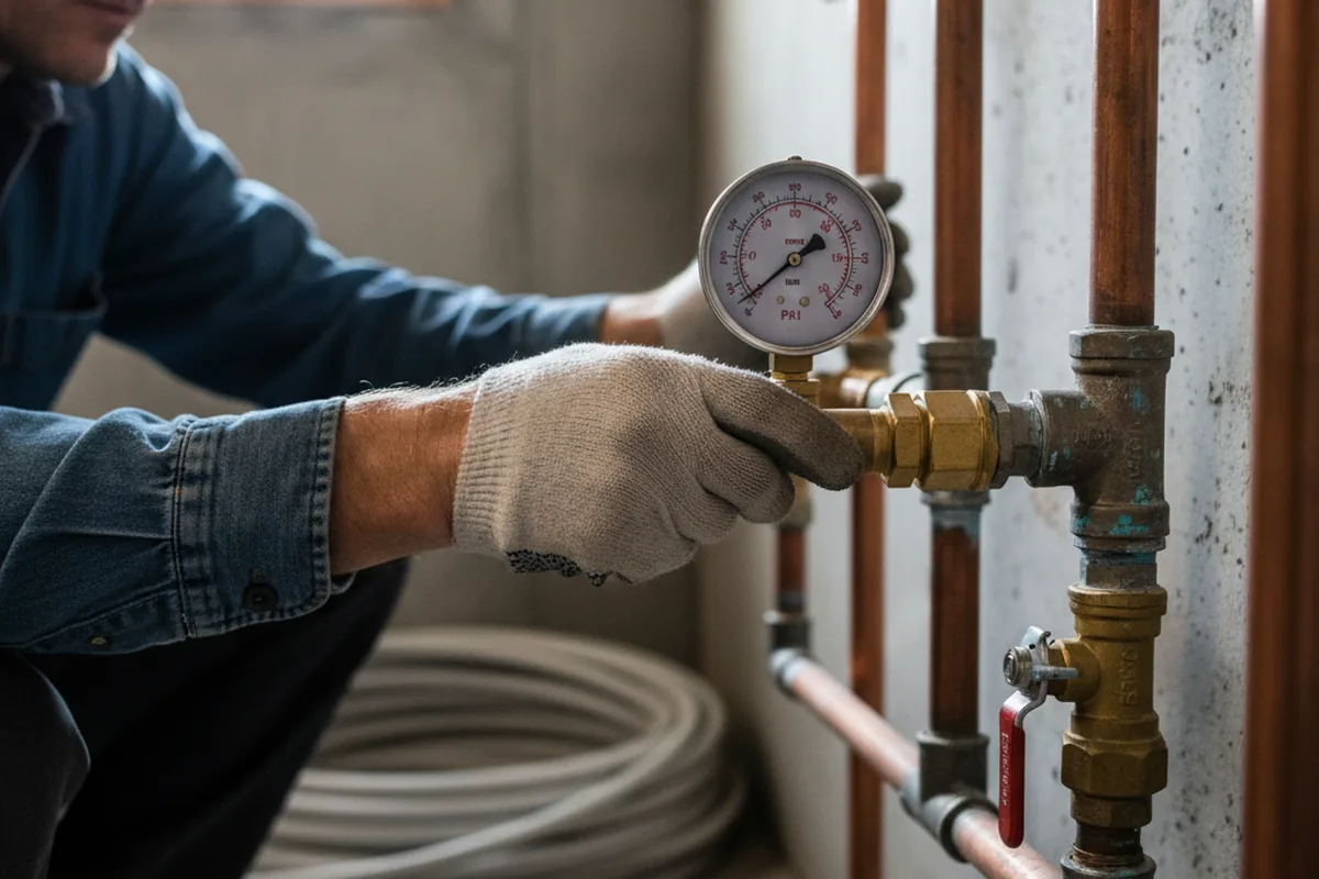 Pressure testing a repaired line during Water Line Repair in Cantrall
